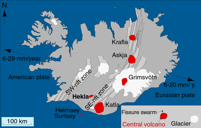 map of iceland volcanoes. map of Iceland showing